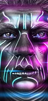 Futuristic digital art with neon face design.