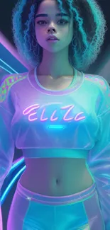 Futuristic neon fashion with glowing blue hues.