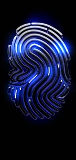 Neon blue fingerprint on black background wallpaper.