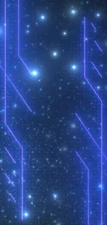 Futuristic neon blue galaxy wallpaper for mobile device.