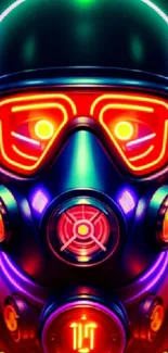 Futuristic neon gas mask with vibrant colors.