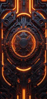 Futuristic neon gear design with orange glow for mobile wallpaper.