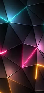 Futuristic wallpaper with neon geometric lines on a dark background.