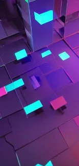 Futuristic neon geometric wallpaper with purple and blue hues.