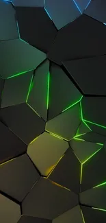 Futuristic geometric wallpaper with neon green highlights.