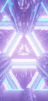 Futuristic neon geometric wallpaper with purple triangles.