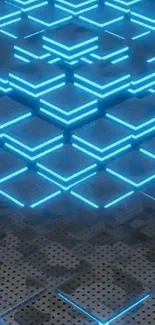 Futuristic neon blue grid pattern wallpaper with a modern tech aesthetic.