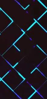 Futuristic wallpaper with neon blue grid lines on a dark background.