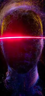 Futuristic digital artwork with neon lines and abstract glowing head design.