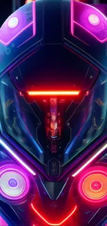 Futuristic neon helmet with vibrant lights.