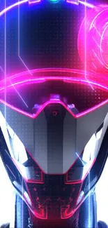 Futuristic helmet with vibrant neon glow.