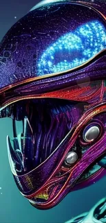 Futuristic neon helmet with vibrant colors and intricate details.