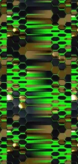 Futuristic neon green hexagon pattern wallpaper.