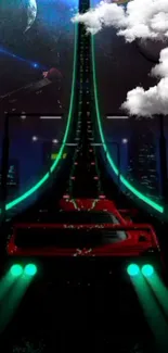 Futuristic neon highway wallpaper with sci-fi elements.