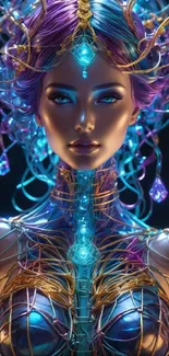 Futuristic neon-themed woman in digital art with vivid colors.