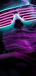 Futuristic neon light design in pink and blue hues for mobile wallpaper.