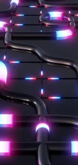 Futuristic neon tubes on black surface.