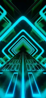 Futuristic neon light tunnel with vibrant cyan glow.