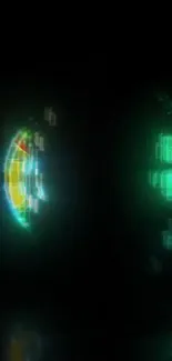 A vibrant futuristic digital neon light display with abstract elements.