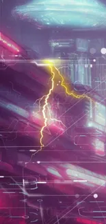 Futuristic neon lightning with sci-fi elements and cyberpunk aesthetics.