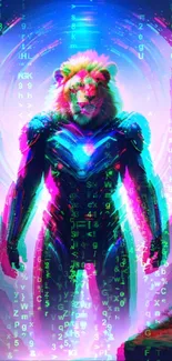 Futuristic neon lion artwork with vibrant colors.