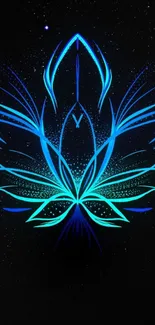 Futuristic neon lotus design on a dark background.