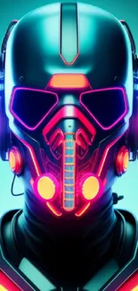 Futuristic neon helmet with vivid colors and glowing lights.