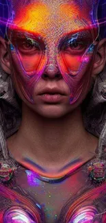 Futuristic neon mask wallpaper with vibrant purple hues.