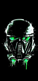 Futuristic neon mask with green accents on black background.