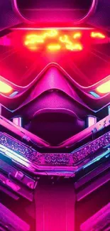 Futuristic neon mask wallpaper in bright magenta and purple hues for mobile devices.