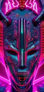 Vivid neon futuristic mask with pink highlights for mobile wallpaper.