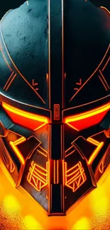 Futuristic neon mask with orange glow on a dark background.