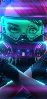 Futuristic neon mask wallpaper with glowing elements.