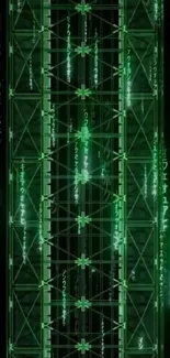 Neon green digital matrix pattern wallpaper.