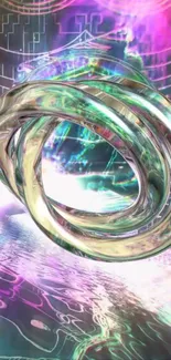 Futuristic neon metallic twist on abstract background.
