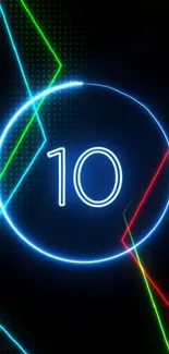 Futuristic neon wallpaper with number 10 in glowing lines and vibrant colors.