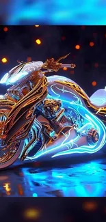 Futuristic neon motorcycle art with glowing lights.