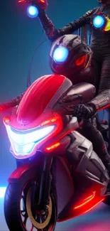 Futuristic neon motorcycle with dynamic lights.