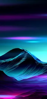 Futuristic neon mountain wallpaper in an abstract digital design.