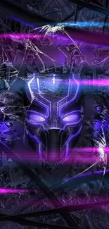 Futuristic neon panther wallpaper with purple accents and artistic design.