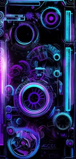 Futuristic neon mobile phone wallpaper with intricate tech design.