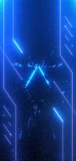 Futuristic wallpaper with blue neon lights and cyber-inspired design.