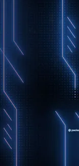 Futuristic dark blue neon line wallpaper for mobile.