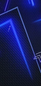 Futuristic neon-themed phone wallpaper with blue glowing patterns.