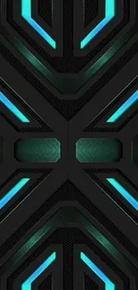 Futuristic neon geometric wallpaper in turquoise and black.