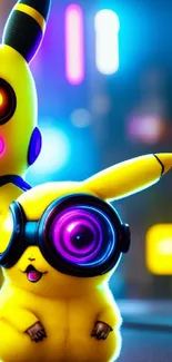 Futuristic neon Pikachu wallpaper with glowing details.