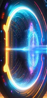 Futuristic neon portal with vibrant colors and dynamic light patterns.