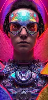 Futuristic neon portrait with vibrant colors and intricate design.