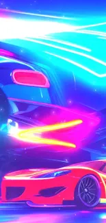 Futuristic neon racing cars on a vibrant mobile wallpaper.