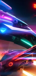 Neon futuristic racing car wallpaper scene.